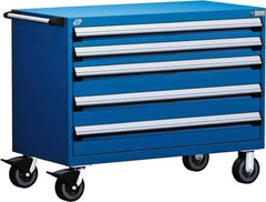 Rousseau Metal - 5 Drawer Steel Tool Roller Cabinet - 48" Wide x 37-1/2" High x 27" Deep, Ball Bearing Drawer Slides, Blue - Industrial Tool & Supply