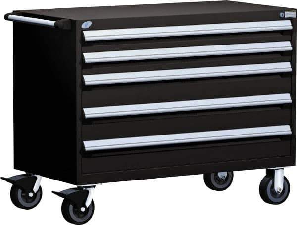 Rousseau Metal - 5 Drawer Steel Tool Roller Cabinet - 48" Wide x 37-1/2" High x 24" Deep, Ball Bearing Drawer Slides, Black - Industrial Tool & Supply