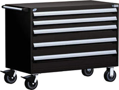 Rousseau Metal - 5 Drawer Steel Tool Roller Cabinet - 48" Wide x 37-1/2" High x 24" Deep, Ball Bearing Drawer Slides, Black - Industrial Tool & Supply