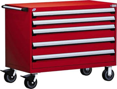Rousseau Metal - 5 Drawer Steel Tool Roller Cabinet - 48" Wide x 37-1/2" High x 24" Deep, Ball Bearing Drawer Slides, Red - Industrial Tool & Supply