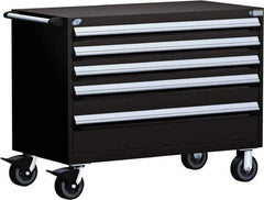 Rousseau Metal - 5 Drawer Steel Tool Roller Cabinet - 48" Wide x 37-1/2" High x 27" Deep, Ball Bearing Drawer Slides, Black - Industrial Tool & Supply