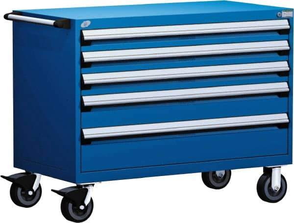 Rousseau Metal - 5 Drawer Steel Tool Roller Cabinet - 48" Wide x 37-1/2" High x 27" Deep, Ball Bearing Drawer Slides, Blue - Industrial Tool & Supply