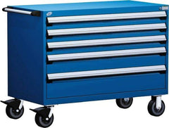 Rousseau Metal - 5 Drawer Steel Tool Roller Cabinet - 48" Wide x 37-1/2" High x 27" Deep, Ball Bearing Drawer Slides, Blue - Industrial Tool & Supply