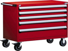 Rousseau Metal - 5 Drawer Steel Tool Roller Cabinet - 48" Wide x 37-1/2" High x 24" Deep, Ball Bearing Drawer Slides, Red - Industrial Tool & Supply