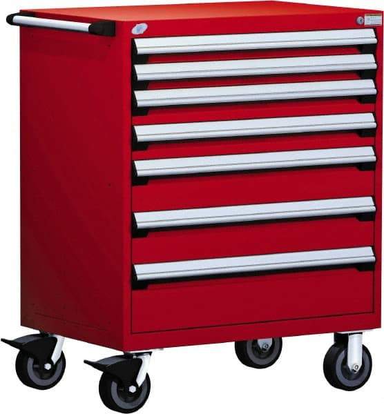 Rousseau Metal - 5 Drawer Steel Tool Roller Cabinet - 36" Wide x 45-1/2" High x 24" Deep, Ball Bearing Drawer Slides, Red - Industrial Tool & Supply