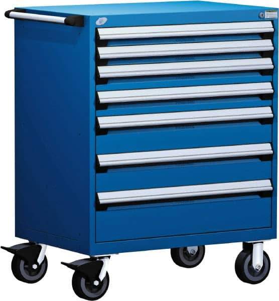 Rousseau Metal - 5 Drawer Steel Tool Roller Cabinet - 36" Wide x 45-1/2" High x 18" Deep, Ball Bearing Drawer Slides, Blue - Industrial Tool & Supply