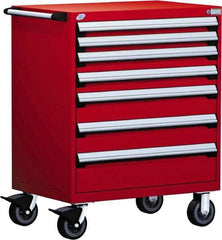 Rousseau Metal - 5 Drawer Steel Tool Roller Cabinet - 30" Wide x 45-1/2" High x 27" Deep, Ball Bearing Drawer Slides, Red - Industrial Tool & Supply