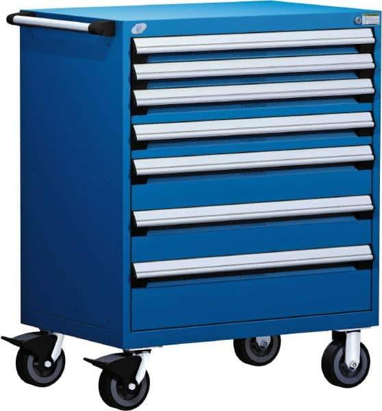 Rousseau Metal - 5 Drawer Steel Tool Roller Cabinet - 30" Wide x 45-1/2" High x 27" Deep, Ball Bearing Drawer Slides, Blue - Industrial Tool & Supply