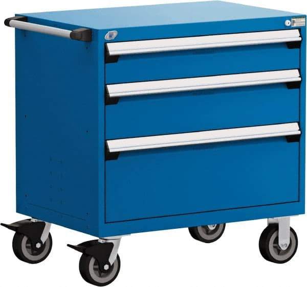 Rousseau Metal - 5 Drawer Steel Tool Roller Cabinet - 36" Wide x 37-1/2" High x 18" Deep, Ball Bearing Drawer Slides, Blue - Industrial Tool & Supply