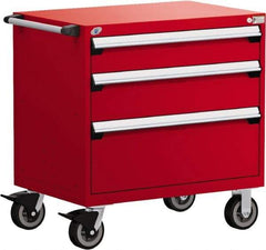Rousseau Metal - 5 Drawer Steel Tool Roller Cabinet - 30" Wide x 37-1/2" High x 27" Deep, Ball Bearing Drawer Slides, Red - Industrial Tool & Supply