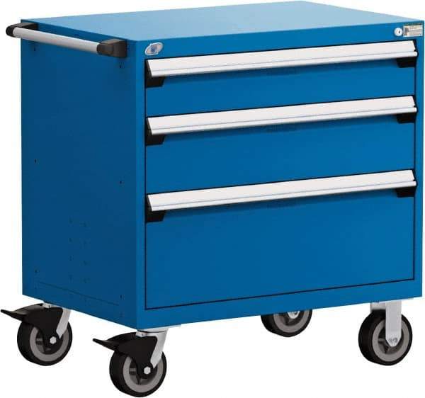 Rousseau Metal - 5 Drawer Steel Tool Roller Cabinet - 30" Wide x 37-1/2" High x 27" Deep, Ball Bearing Drawer Slides, Blue - Industrial Tool & Supply