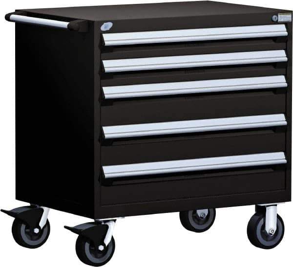 Rousseau Metal - 5 Drawer Steel Tool Roller Cabinet - 36" Wide x 37-1/2" High x 24" Deep, Ball Bearing Drawer Slides, Black - Industrial Tool & Supply