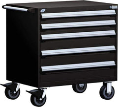 Rousseau Metal - 5 Drawer Steel Tool Roller Cabinet - 36" Wide x 37-1/2" High x 24" Deep, Ball Bearing Drawer Slides, Black - Industrial Tool & Supply