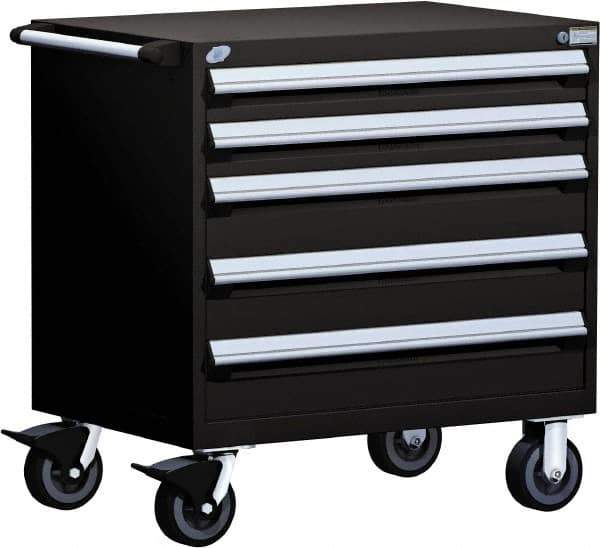 Rousseau Metal - 5 Drawer Steel Tool Roller Cabinet - 36" Wide x 37-1/2" High x 18" Deep, Ball Bearing Drawer Slides, Black - Industrial Tool & Supply