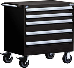 Rousseau Metal - 5 Drawer Steel Tool Roller Cabinet - 36" Wide x 37-1/2" High x 18" Deep, Ball Bearing Drawer Slides, Black - Industrial Tool & Supply