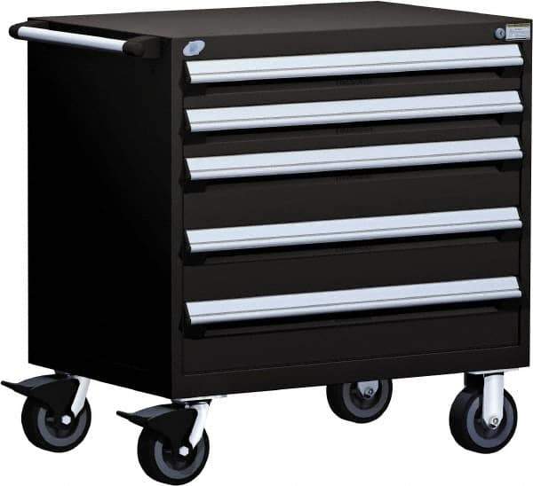Rousseau Metal - 5 Drawer Steel Tool Roller Cabinet - 30" Wide x 37-1/2" High x 27" Deep, Ball Bearing Drawer Slides, Black - Industrial Tool & Supply