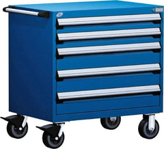 Rousseau Metal - 5 Drawer Steel Tool Roller Cabinet - 30" Wide x 37-1/2" High x 27" Deep, Ball Bearing Drawer Slides, Blue - Industrial Tool & Supply
