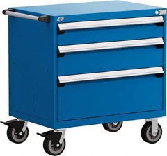 Rousseau Metal - 3 Drawer Steel Tool Roller Cabinet - 36" Wide x 37-1/2" High x 24" Deep, Ball Bearing Drawer Slides, Blue - Industrial Tool & Supply