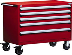 Rousseau Metal - 5 Drawer Steel Tool Roller Cabinet - 48" Wide x 37-1/2" High x 27" Deep, Ball Bearing Drawer Slides, Red - Industrial Tool & Supply