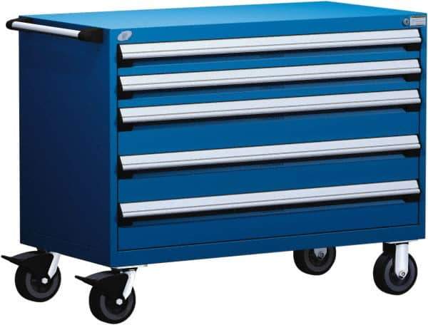 Rousseau Metal - 5 Drawer Steel Tool Roller Cabinet - 48" Wide x 37-1/2" High x 24" Deep, Ball Bearing Drawer Slides, Blue - Industrial Tool & Supply