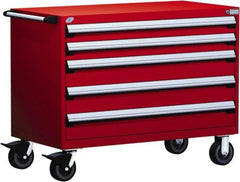 Rousseau Metal - 5 Drawer Steel Tool Roller Cabinet - 48" Wide x 37-1/2" High x 27" Deep, Ball Bearing Drawer Slides, Red - Industrial Tool & Supply