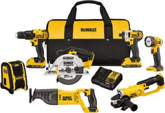 DeWALT - 20 Volt Cordless Tool Combination Kit - Includes 1/2" Compact Drill/Driver, 1/4" Impact Driver, Cut-off Tool/Grinder, Reciprocating Saw, 6-1/2 Circular Saw, LED Worklight & Bluetooth Speaker, Lithium-Ion Battery Included - Industrial Tool & Supply