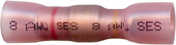 Made in USA - 8 & 12 to 10 AWG Compatible, Polyolefin Heat Shrink Insulation, Crimp-On & Solder Butt Splice Terminal - 2 Wire Entries, Copper Contacts, Tin Contact Plating, 1-3/4" OAL, Yellow & Red - Industrial Tool & Supply