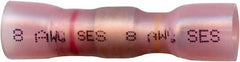 Made in USA - 8 & 12 to 10 AWG Compatible, Polyolefin Heat Shrink Insulation, Crimp-On & Solder Butt Splice Terminal - 2 Wire Entries, Copper Contacts, Tin Contact Plating, 1-3/4" OAL, Yellow & Red - Industrial Tool & Supply