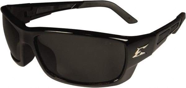 Edge Eyewear - Smoke Lenses, Framed Safety Glasses - Scratch Resistant, Black Nylon Frame, Size S, Wrap Around - Industrial Tool & Supply