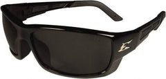 Edge Eyewear - Smoke Lenses, Framed Safety Glasses - Scratch Resistant, Black Nylon Frame, Size S, Wrap Around - Industrial Tool & Supply