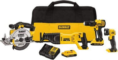 DeWALT - 20 Volt Cordless Tool Combination Kit - Includes 1/2" Drill/Driver, Reciprocating Saw, 6-1/2 Circular Saw & LED Worklight, Lithium-Ion Battery Included - Industrial Tool & Supply
