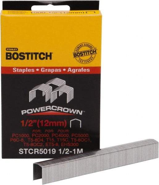 Stanley Bostitch - 1/2" Long x 7/16" Wide, 24 Gauge Crowned Construction Staple - Steel, Chisel Point - Industrial Tool & Supply
