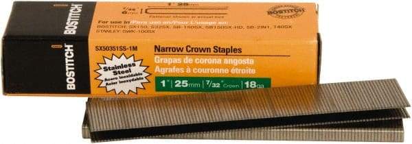 Stanley Bostitch - 1" Long x 7/32" Wide, 18 Gauge Narrow Crown Construction Staple - Steel, Chisel Point - Industrial Tool & Supply