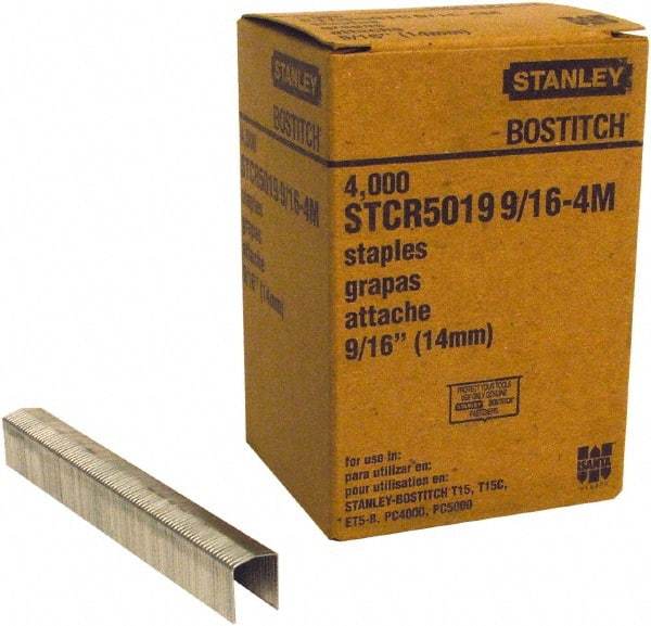 Stanley Bostitch - 9/16" Long x 7/16" Wide, 18 Gauge Crowned Construction Staple - Steel, Chisel Point - Industrial Tool & Supply