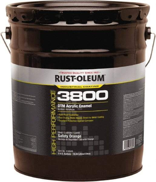 Rust-Oleum - 5 Gal Safety Orange Gloss Finish Acrylic Enamel Paint - 150 to 270 Sq Ft per Gal, Interior/Exterior, Direct to Metal - Industrial Tool & Supply