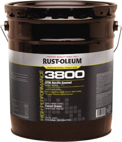 Rust-Oleum - 5 Gal Forest Green Gloss Finish Acrylic Enamel Paint - 150 to 270 Sq Ft per Gal, Interior/Exterior, Direct to Metal - Industrial Tool & Supply
