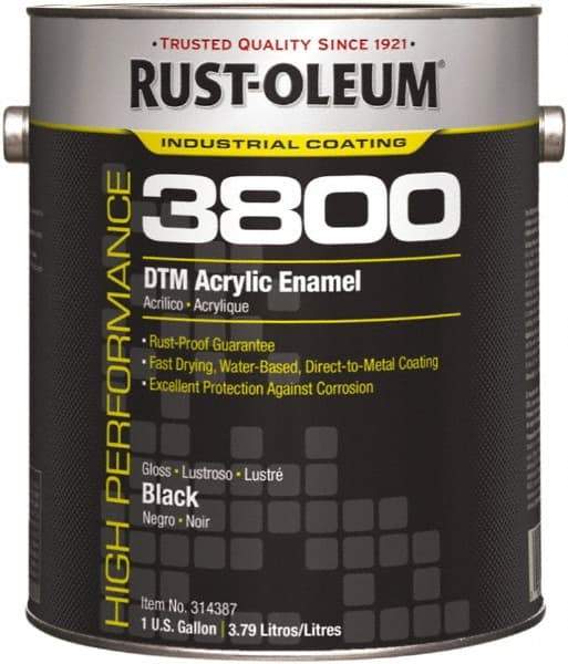 Rust-Oleum - 1 Gal Black Gloss Finish Acrylic Enamel Paint - 150 to 270 Sq Ft per Gal, Interior/Exterior, Direct to Metal - Industrial Tool & Supply