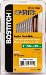 Stanley Bostitch - 15 Gauge 0.07" Shank Diam 2" Long Finishing Nails for Power Nailers - Stainless Steel, Smooth Shank, Angled Stick Adhesive Collation, Round Head, Chisel Point - Industrial Tool & Supply