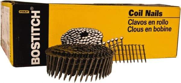 Stanley Bostitch - 13 Gauge 0.099" Shank Diam 1-1/2" Long Framing Nails for Power Nailers - Steel, Yellow Zinc Finish, Smooth Shank, Coil Wire Collation, Round Head, Diamond Point - Industrial Tool & Supply