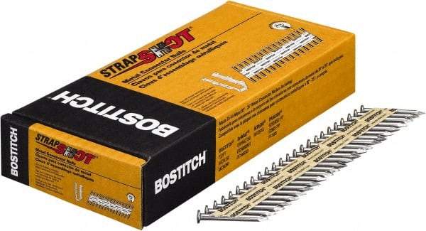 Stanley Bostitch - 10 Gauge 0.148" Shank Diam 1-1/2" Long Metal Connecting Nails for Power Nailers - Steel, Bright Finish, Smooth Shank, Angled Stick Paper Tape Collation, Round Head, Diamond Point - Industrial Tool & Supply