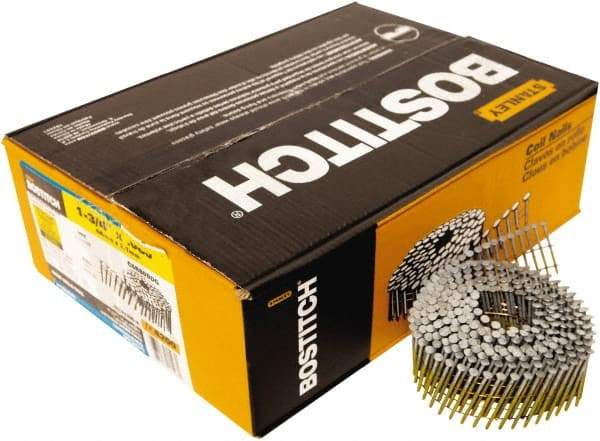 Stanley Bostitch - 14 Gauge 1-3/4" Long Siding Nails for Power Nailers - Steel, Galvanized Finish, Ring Shank, Coil Wire Collation, Round Head, Blunt Diamond Point - Industrial Tool & Supply