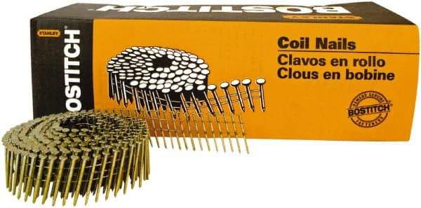 Stanley Bostitch - 14 Gauge 1-1/2" Long Siding Nails for Power Nailers - Steel, Galvanized Finish, Ring Shank, Coil Wire Collation, Round Head, Blunt Diamond Point - Industrial Tool & Supply