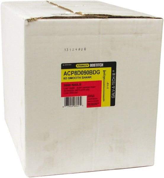 Stanley Bostitch - 13 Gauge 2" Long Siding Nails for Power Nailers - Steel, Galvanized Finish, Ring Shank, Coil Plastic Collation, Round Head, Blunt Diamond Point - Industrial Tool & Supply