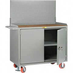 Little Giant - 3,600 Lb Capacity, 3 Shelf, 2 Door Mobile Bench Cabinet with Pegboard Panel - 41" Wide x 24" Deep x 43" High, Steel, Gray - Industrial Tool & Supply