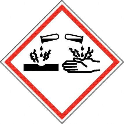 NMC - Hazardous Materials Label, Header: Corrosive Warning - Legend: GHS - Graphic, English, Black & Red, 2" Long x 2" High, No Coating - Industrial Tool & Supply