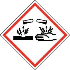 NMC - Hazardous Materials Label, Header: Corrosive Warning - Legend: GHS - Graphic, English, Black & Red, 2" Long x 2" High, No Coating - Industrial Tool & Supply