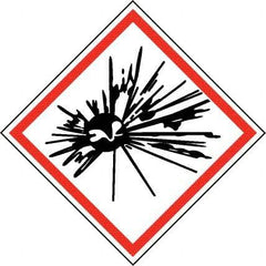 NMC - Hazardous Materials Label, Header: Explosive Warning - Legend: GHS - Graphic, English, Black & Red, 2" Long x 2" High, No Coating - Industrial Tool & Supply