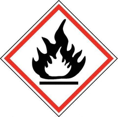 NMC - Hazardous Materials Label, Header: Flammable Warning - Legend: GHS - Graphic, English, Black & Red, 2" Long x 2" High, No Coating - Industrial Tool & Supply