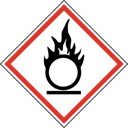 NMC - Hazardous Materials Label, Header: Oxidizer Warning - Legend: GHS - Graphic, English, Black & Red, 2" Long x 2" High, No Coating - Industrial Tool & Supply