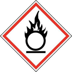 NMC - Hazardous Materials Label, Header: Oxidizer Warning - Legend: GHS - Graphic, English, Black & Red, 2" Long x 2" High, No Coating - Industrial Tool & Supply